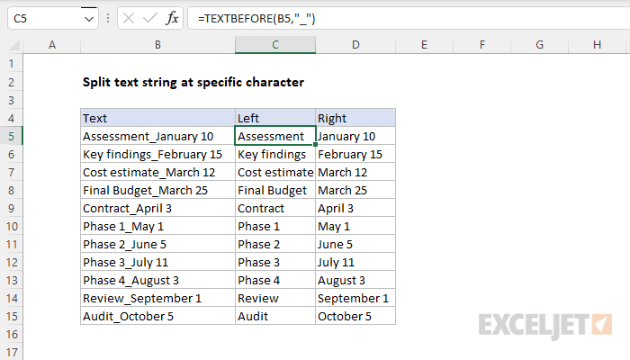 split specific text in excel formula